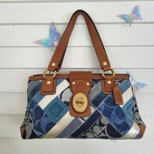 SOLD Coach Patchwork Shoulder Bag in Blue and Brown